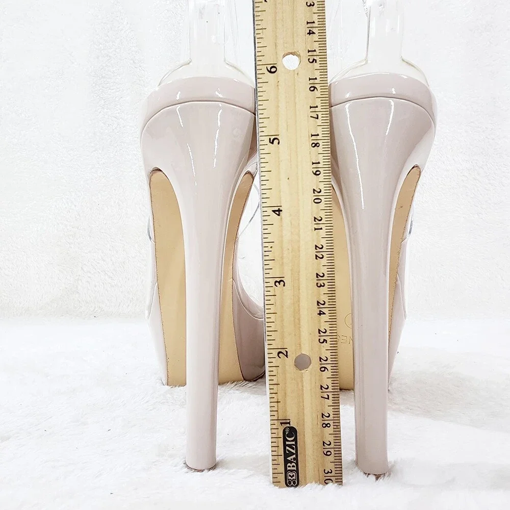 NIB Evie Ankle Strap Slingback High Heels Platform Shoes Pumps Clear Nude Patent